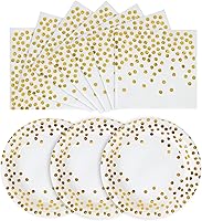 Vista 21 de Platos de papel negro y dorado, paquete de 50 unidades, 25 platos de papel de 7 pulgadas y 25 servilletas de 6.5 pulgadas, platos negros