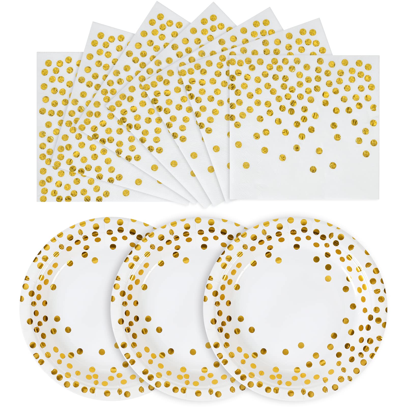 White & Gold Party Plates & Napkins - 100 Pcs -1