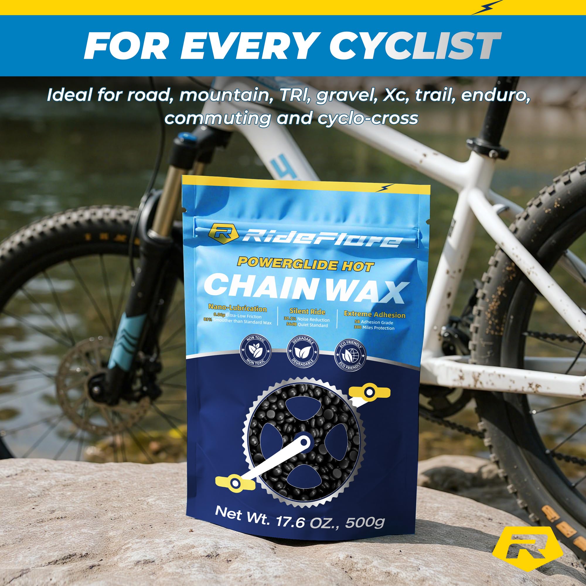 Cera para Cadena RideFlare Premium 500g – Lubricante de Cadena para Bicicleta de Fusión en Caliente con Fórmula de Fricción Ultra Baja – Cera para Bicicleta Ecológica y Duradera para una Protección Su