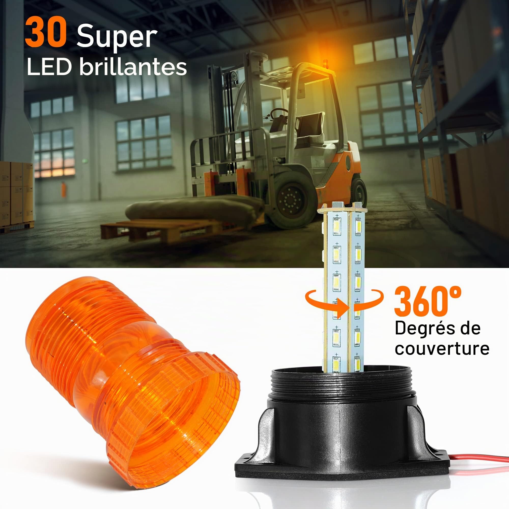 Dinfu Gyrophare LED orange 10-110V lumière stroboscopique d'urgence Attention signalement Ambre lumières pour camion véhicule chariot élévateur