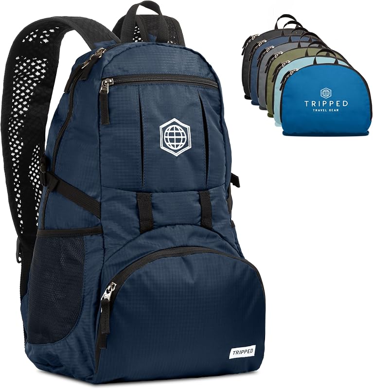 TRIPPED Travel Gear Mochila de viaje plegable de 35 L para comodidad durante todo el día | Mochila plegable liviana con correas ventiladas para los hombros y múltiples bolsillos para viajes, caminatas y uso diario