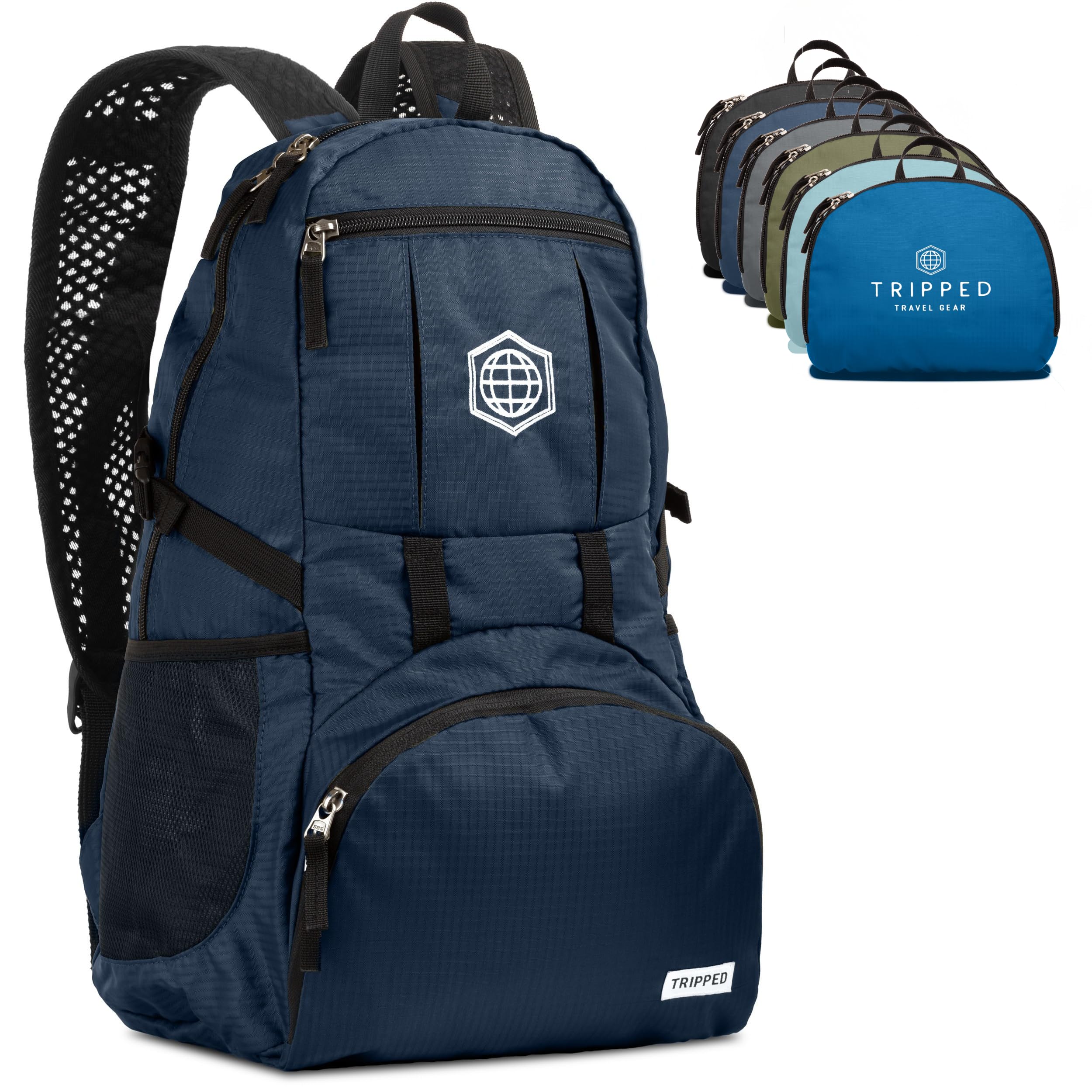 TRIPPED Travel Gear Traveling Backpack- Foldable collapsible lightweight backpack for travel (Blue) 35 liters