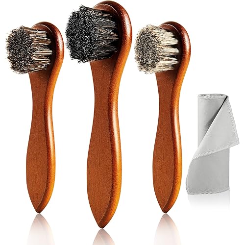 4-Piece Horse Hair Shoe Brush Shine Kit, Shoe Polish Brush, Leather Shoes Boot Cleaning Brushes Care Clean Dauber Applicator