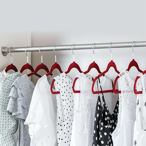 Miniatura 2 de VBSQ - Juego de 100 perchas de terciopelo antideslizantes que ahorran espacio en color burdeos, ganchos giratorios de 360, perchas para ropa,
