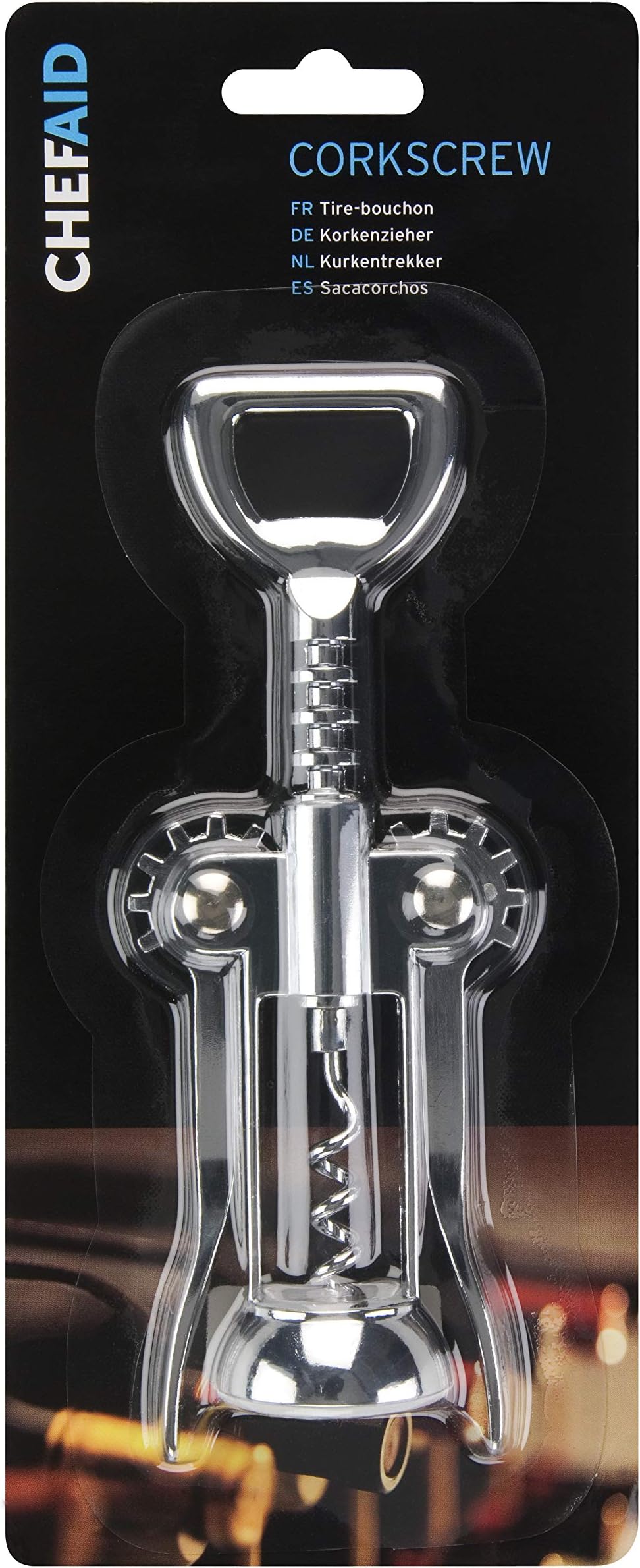 Chrome Plated Wing Corkscrew, Traditional design with Lever Arm and Worm, Perfect for opening Wine and Beer Bottles