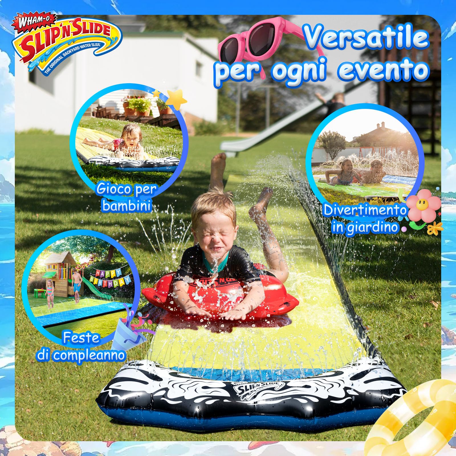 Wham-O Slip N Slide Wave Rider 548.64 cm con Boogie, Giocattoli estivi all'aperto per bambini da 5 a 12 anni, perfetti per le feste in giardino