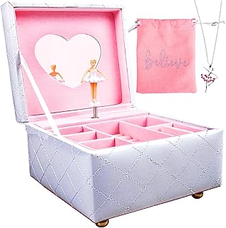 Hapinest Musical Ballerina Jewelry Box with Ballerina Necklace - Keepsake Music Boxes Gifts for Girls White 3411 0