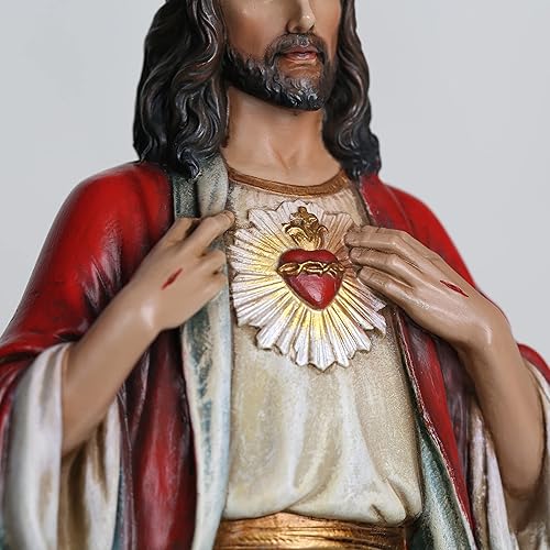 Miniatura 6 de BC BUILDCLASSIC Figura del Sagrado Corazón de Jesús, estatuas de Jesús, regalos católicos, resina de 10 pulgadas H