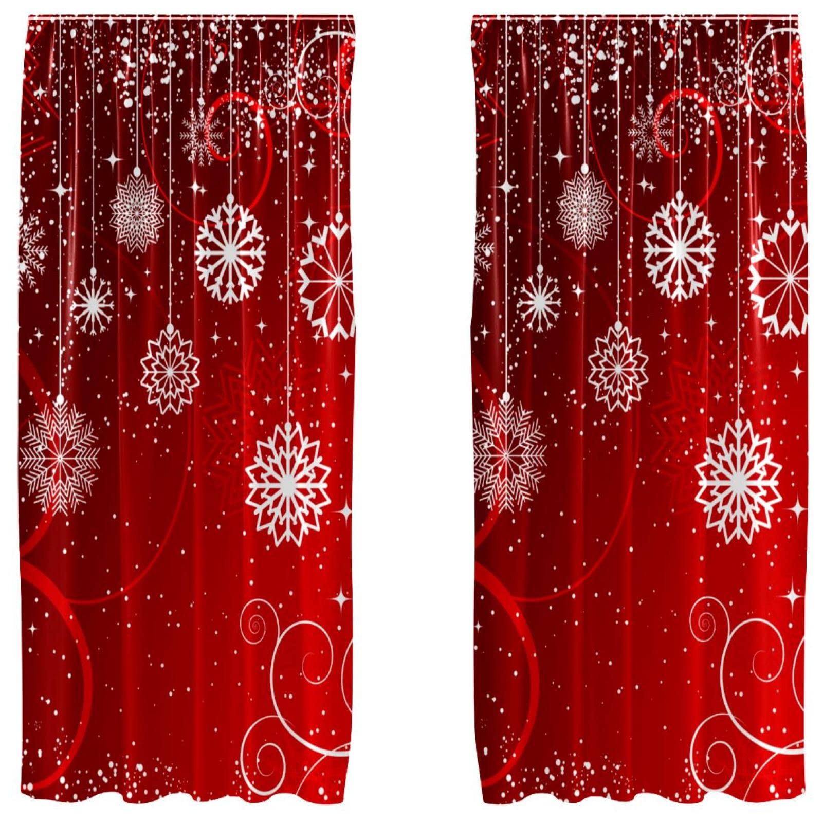 Cortinas de panel decorativas de invierno para sal&oacute;n con dise&ntilde;o de copos abstractos rojos