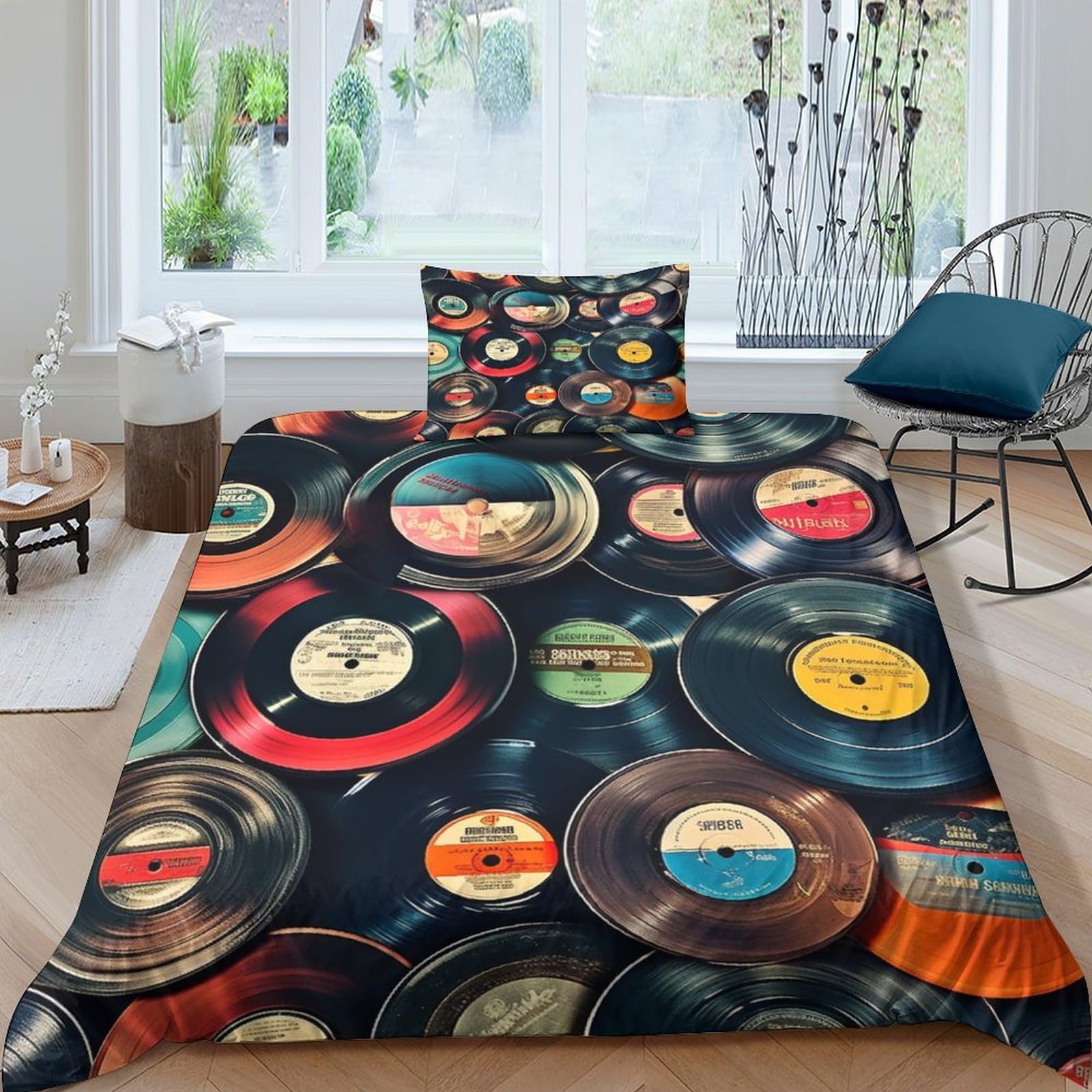 Music Record Bedding Sets 3D Comforter Cover Duvet Cover Set For Kids Decor Quilt Cover 2 Piece Set with Zipper Closure Soft Microfiber Single（135x200cm）