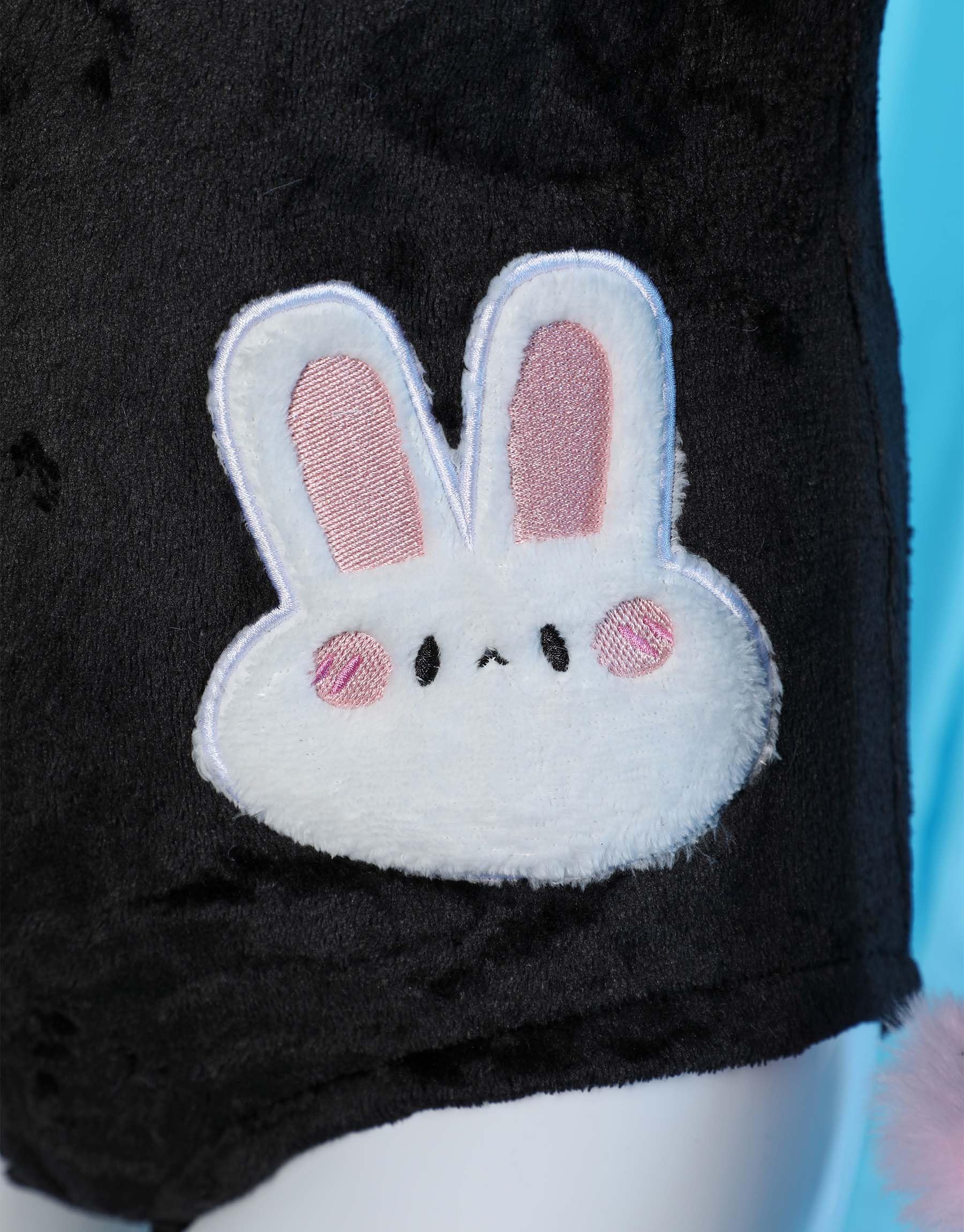 Mobbunny Cute Bunny Ear Onesie Pajama Fuzzy Romper Long Sleeve Loungewear Hooded Jumpsuit Zipper Fluffy Homewear with Socks: Medium Black