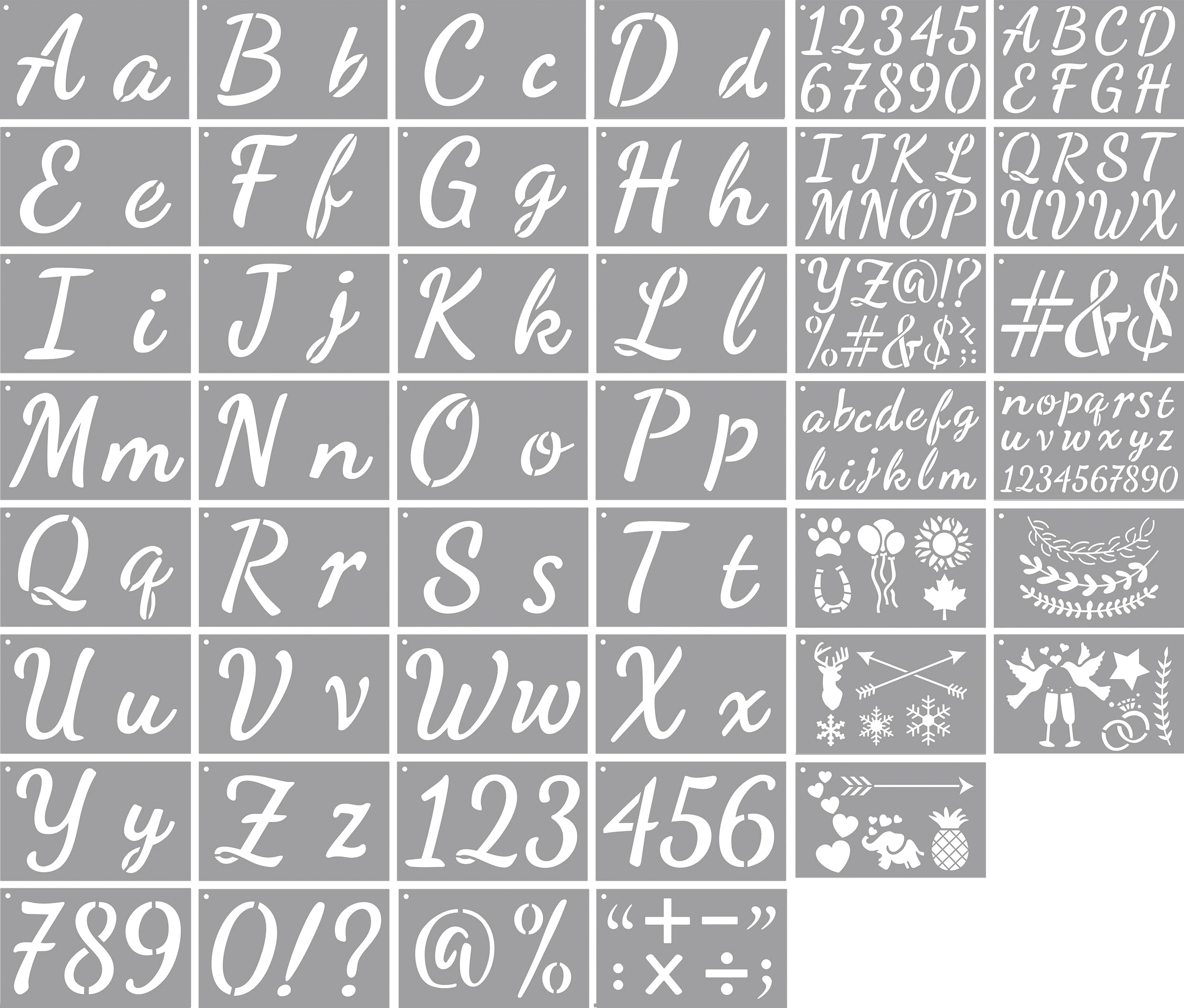 Stencils Letters Set - 45 Reusable Pieces | 4 Inch & 2 Inch Alphabet Number Stencil | Multi-Purpose Stencils for Painting on Wood, Fabric, Crafts |