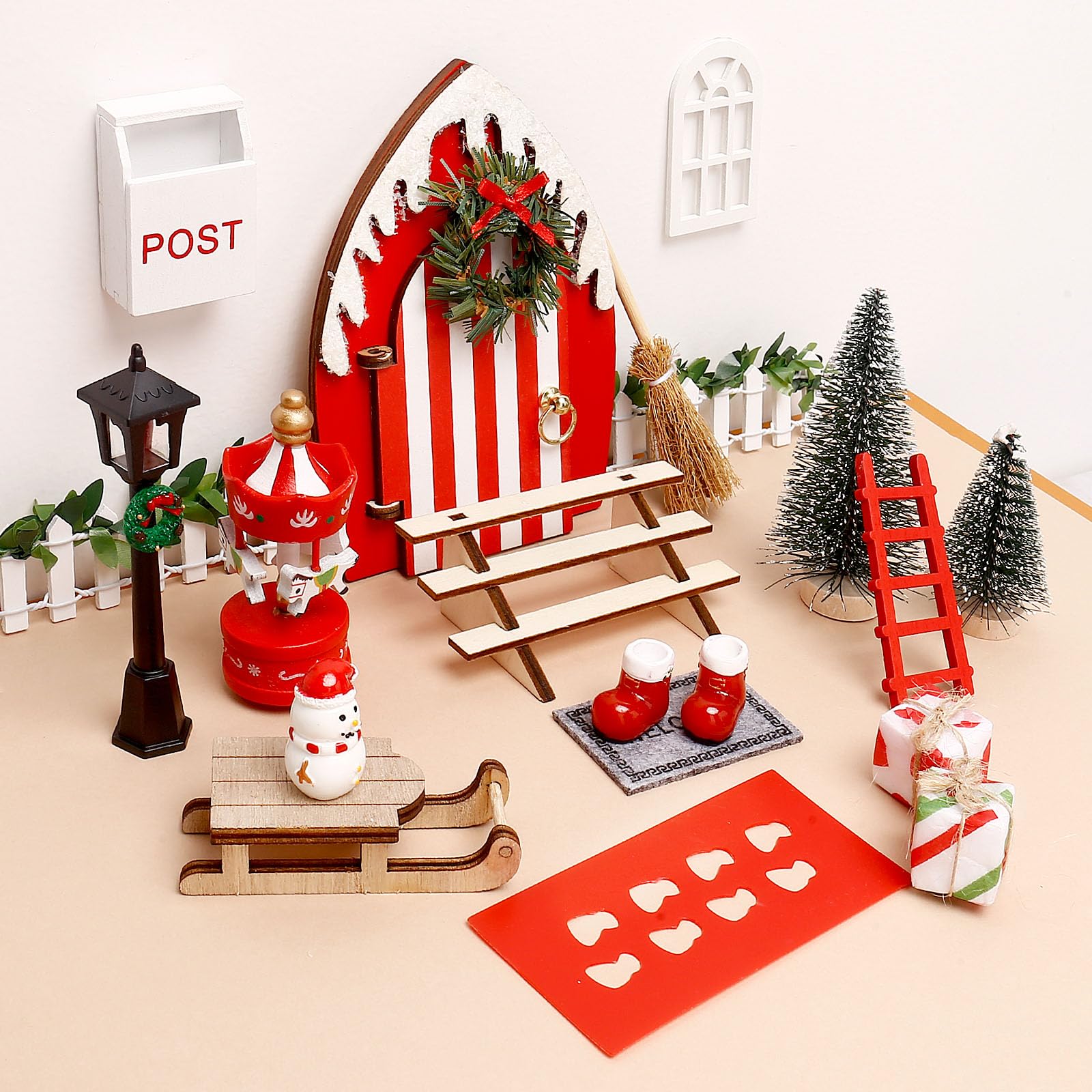 Kabouterdeurset,26 Wichterdeur accessoires kerstset mini kerstkabouters deur ,accessoires Kerstmis kabouter complete set deur kerstdecoratie feeëndeur,kabouter accessoires voor kinderen kabouterhuis