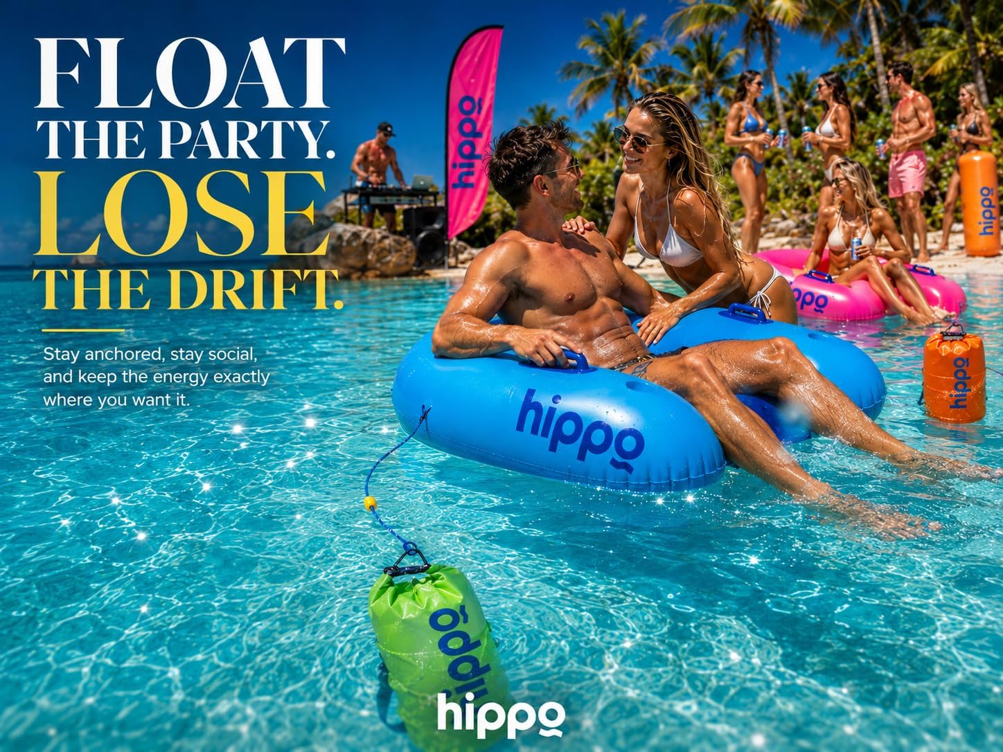 HippoFloat Stay Put Water Floats | CHILL, Fun, Joy & Vibe Collection