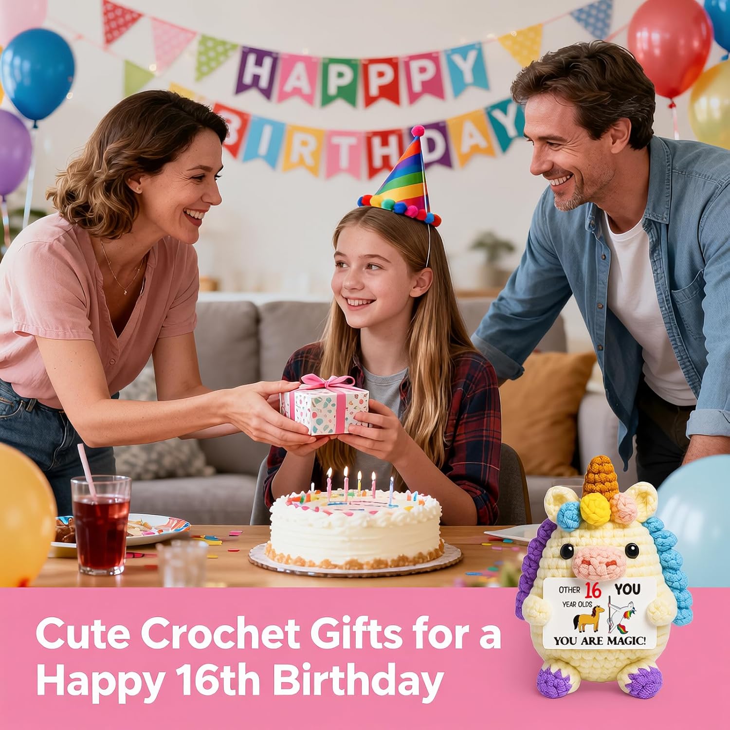 16th Birthday Gift for Girls – Handmade Crochet Unicorn, Cute Desk Decoration, Inspirational Gift for Teen Girls, Unique Present for Daughter, Friends or Niece - Image 4