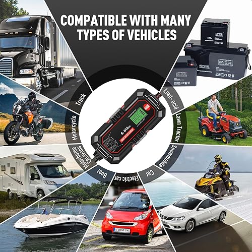 Miniatura 9 de Sailnovo Cargador de batería de automóvil de 6 A, cargador inteligente de goteo de 6 V y 12 V, 10 etapas de 14.6 voltios LiFePO4 Mantenedor de