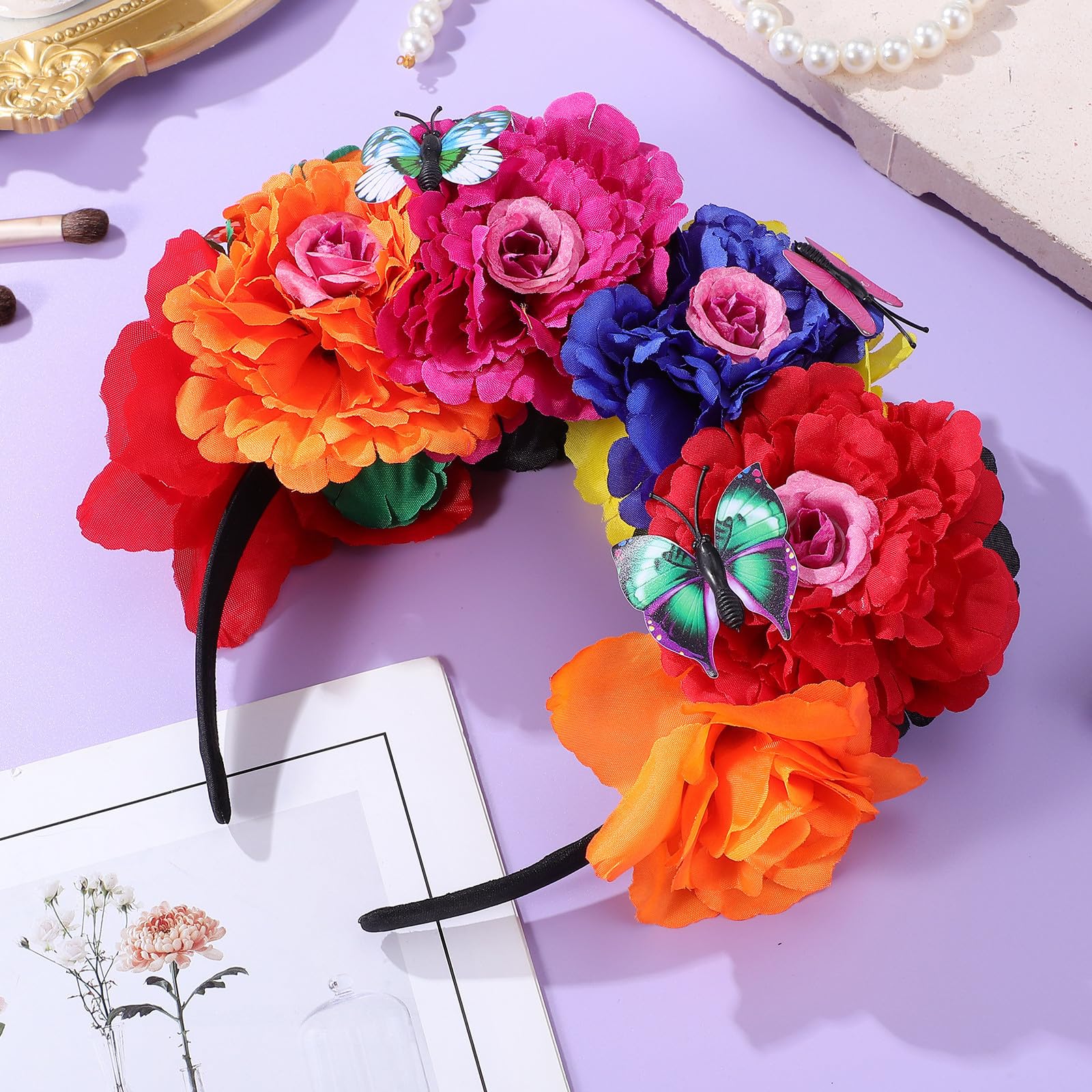 6 x florale Rosenkronen-Stirnbänder für Damen, Party, Festival, Haar-Accessoires, Blumen-Haarbänder für Hochzeit, hawaiianische Kopfbedeckung