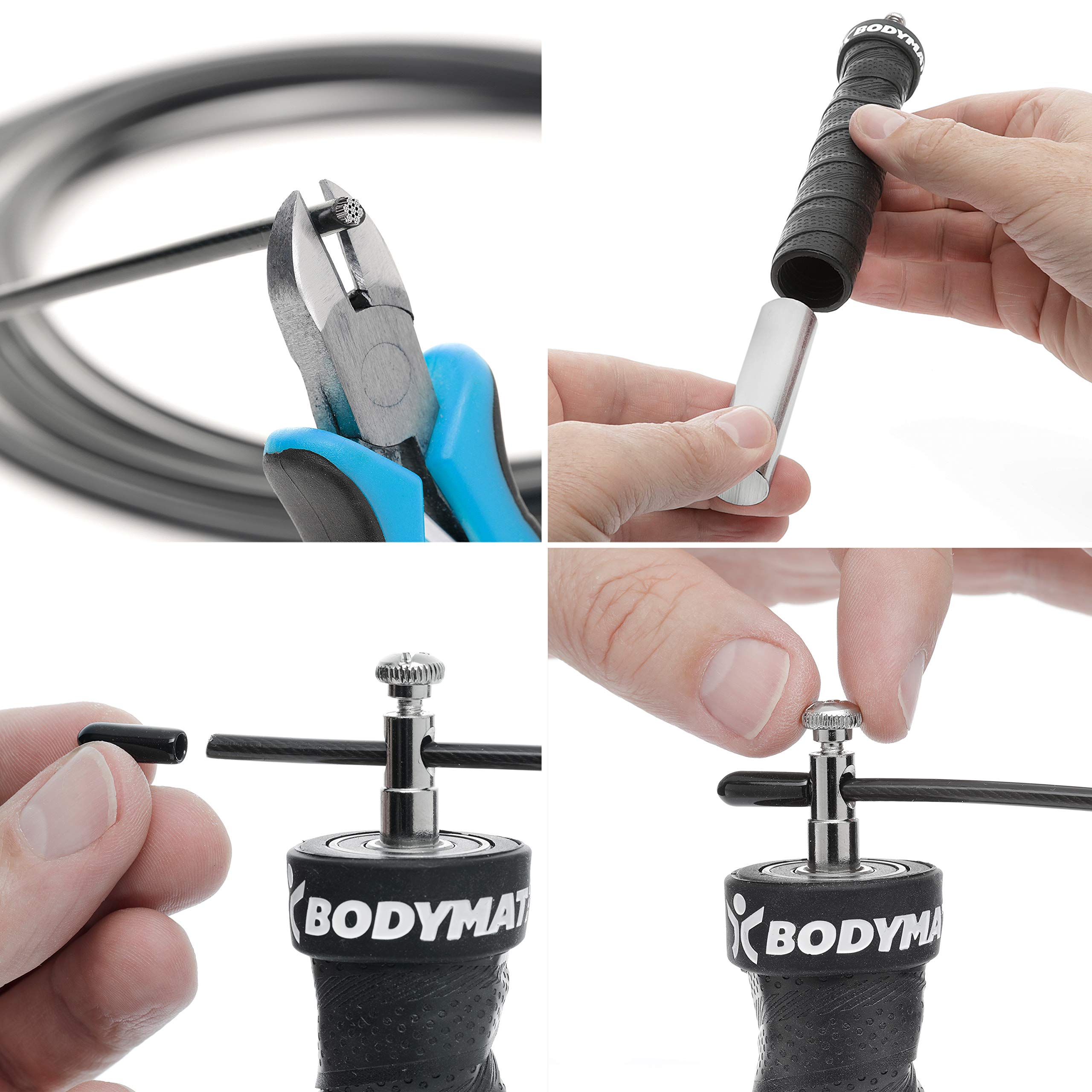 BODYMATE Corda per Saltare Premium con 2 pesi estraibili, Maniglie Antiscivolo, 2 Corde in Acciaio Regolabili con Protezione antiusura - Crossfit, Functional Core, Boxe