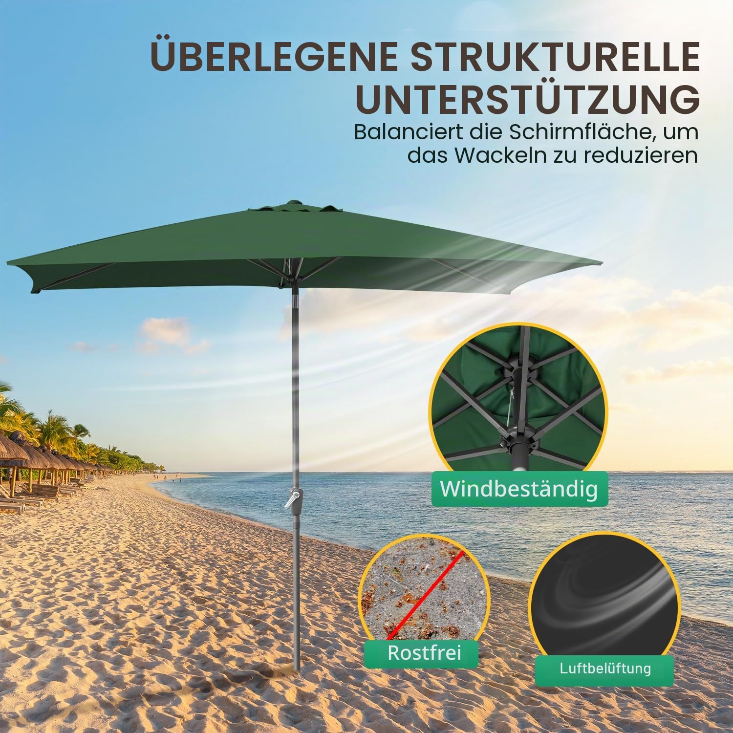 Sonnenschirm Rechteckig 210x140CM / 300 × 200CM Gartenschirm Terrassenschirm Sonnenschirm mit LED Beleuchtung Rechteckig Kippbar Großschirm für Balkon,Terrasse,Garten