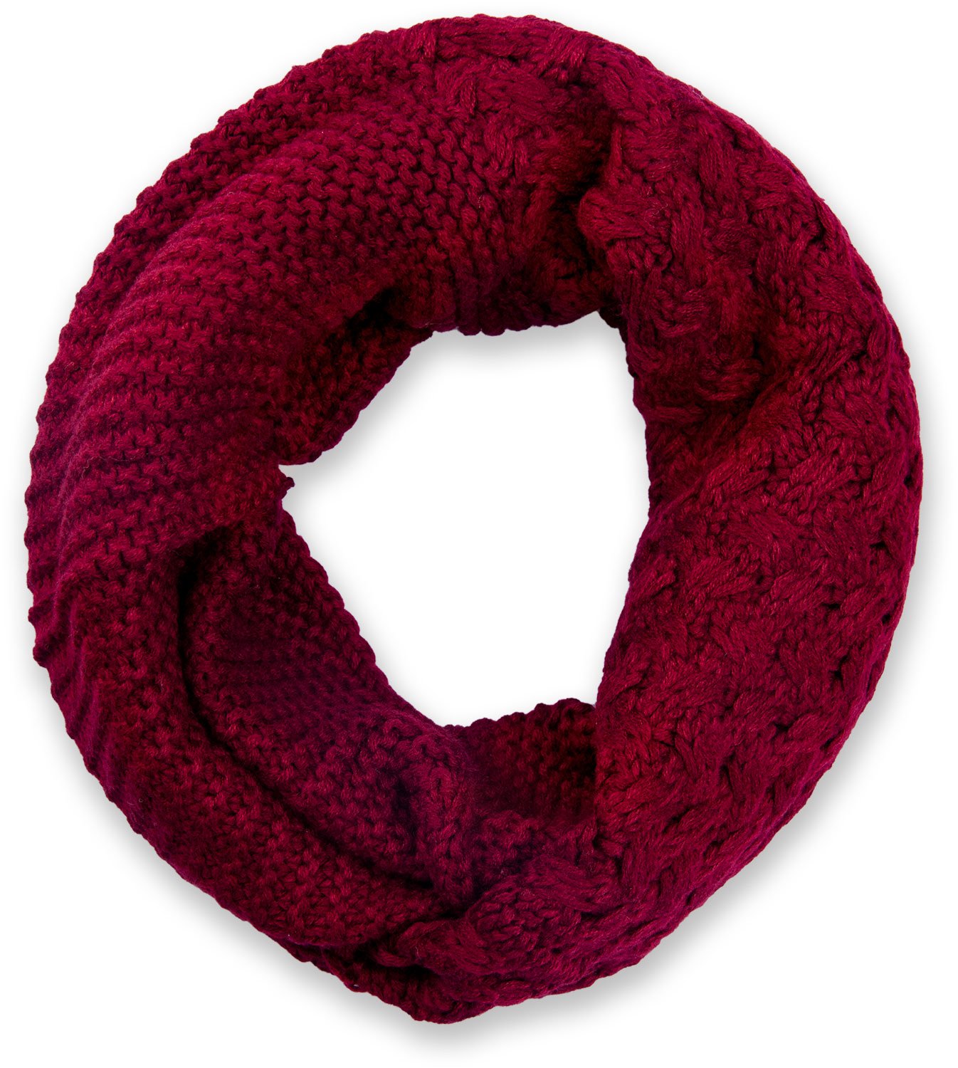 styleBREAKER knit loop scarf with pattern mix, single-colour fine-knit snood, winter knit scarf, unisex 01018153, Colour:Claret-Red