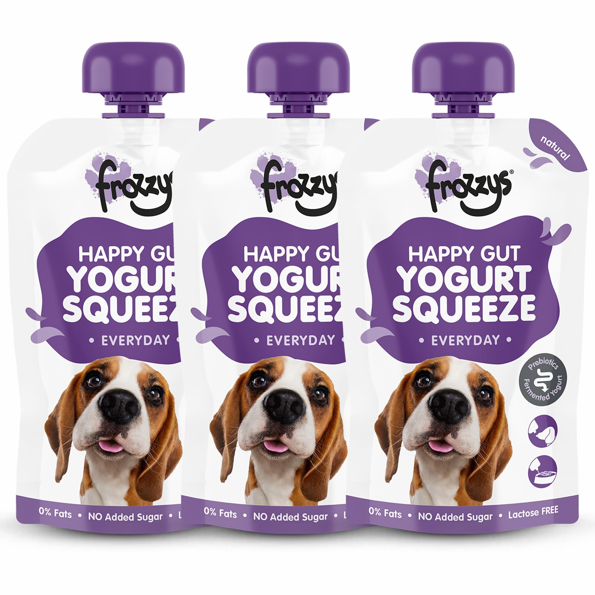 Frozzys Yogurt Squeeze, Fermented Yoghurt with Prebiotics for Dogs, Lactose Free, 0% Fat, No Added Sugar. Lickable