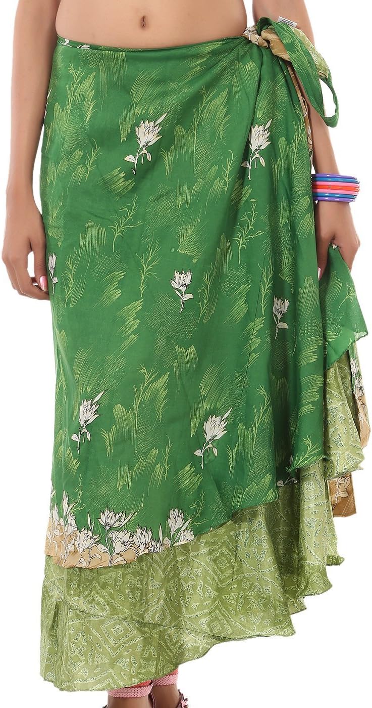 Wrap Around Skirt Maxi Magic Long Length Wholesale lot of 10 Pcs Reversible Two Layer Multicolor Free Size