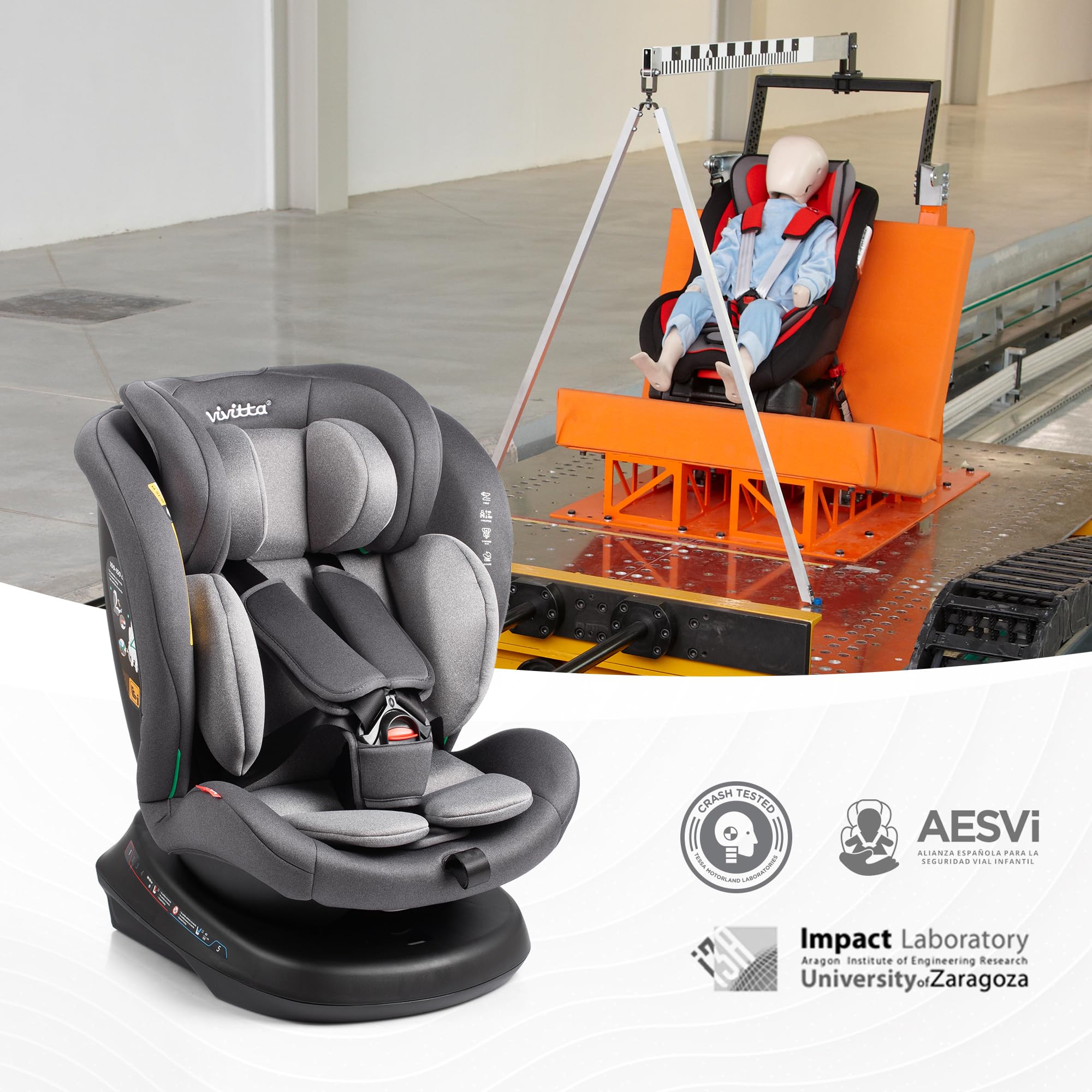 Silla de coche sin isofix SANNA 40-150cm – Edad: desde el nacimiento hasta los 12 años –I-size – Acontramarcha hasta los 105 cm, 4 años aprox - Sin Isofix (GRIS CENIZA)