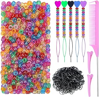 1008 Pcs Hair Beads Kit for Girls and Kids Hair Braids, 500Pcs 9x6mm Gli...