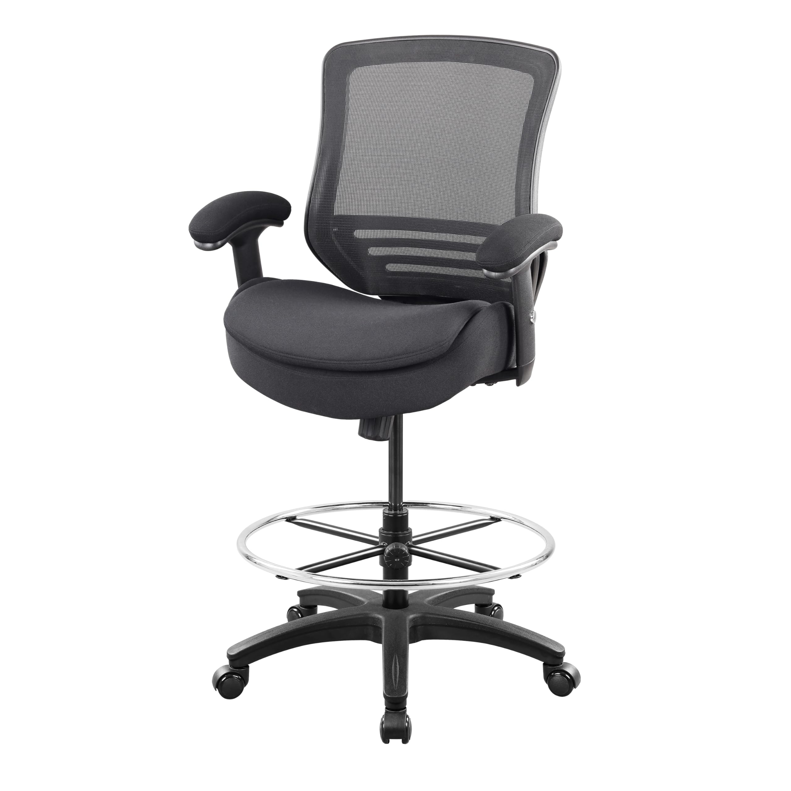 Drafting Chair Mesh Computer Tall Office Chair, Standing Desk Stool with Lumbar Support Pillow, Height Adjustable Armrest and Adjustable Foot Ring (LBS-2810D, All Black)