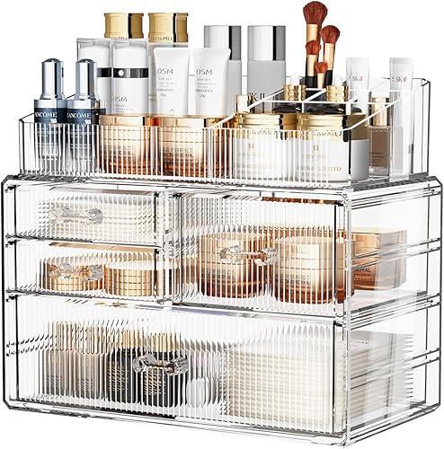 ZHIAI Cajón de almacenamiento apilable, organizador de acrílico, organizador de cosméticos para tocador, tocador, armario de cocina, baño, debajo