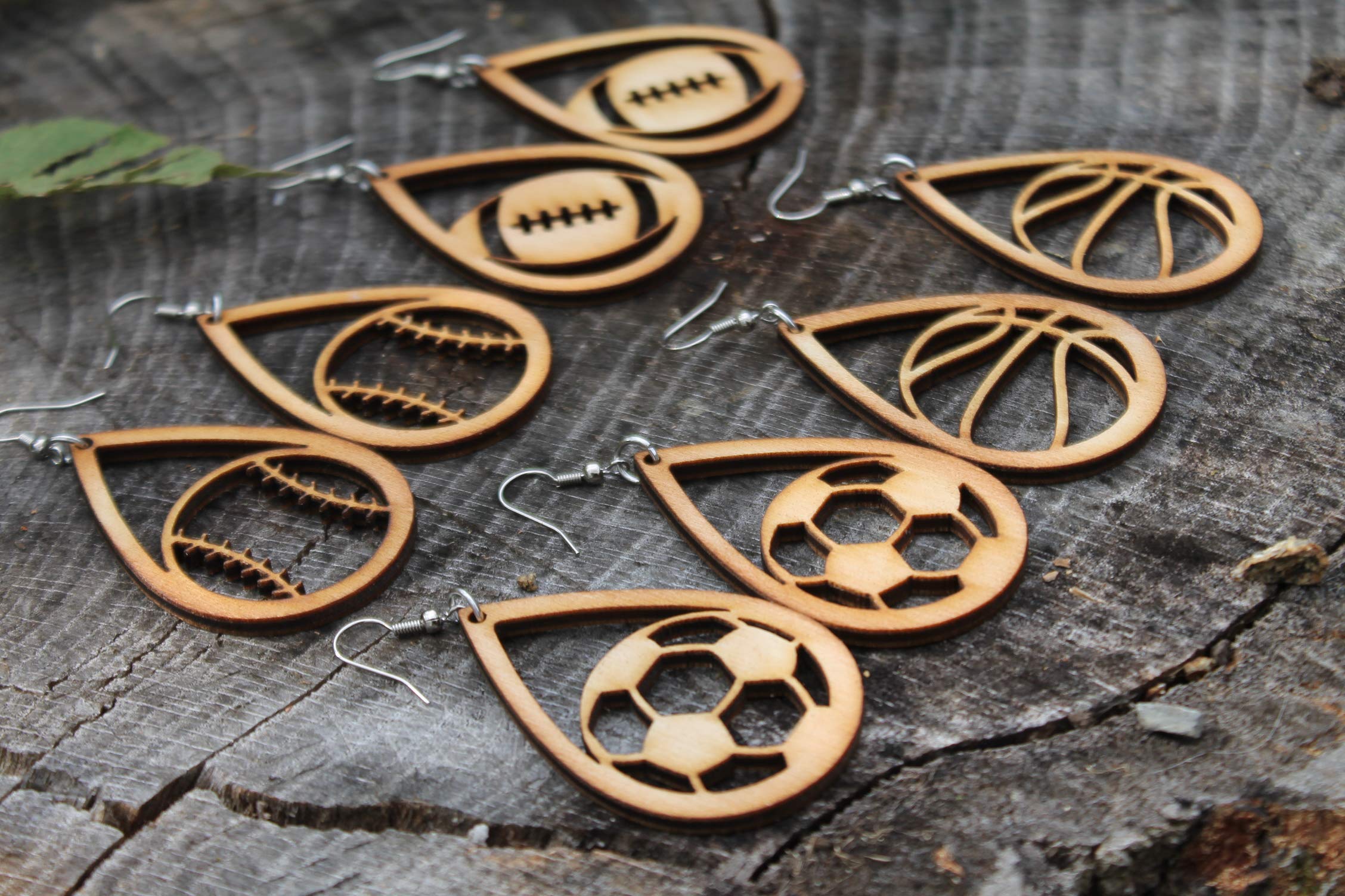 Sports Wooden Earrings Set-Set of 4 Fishhook Earrings