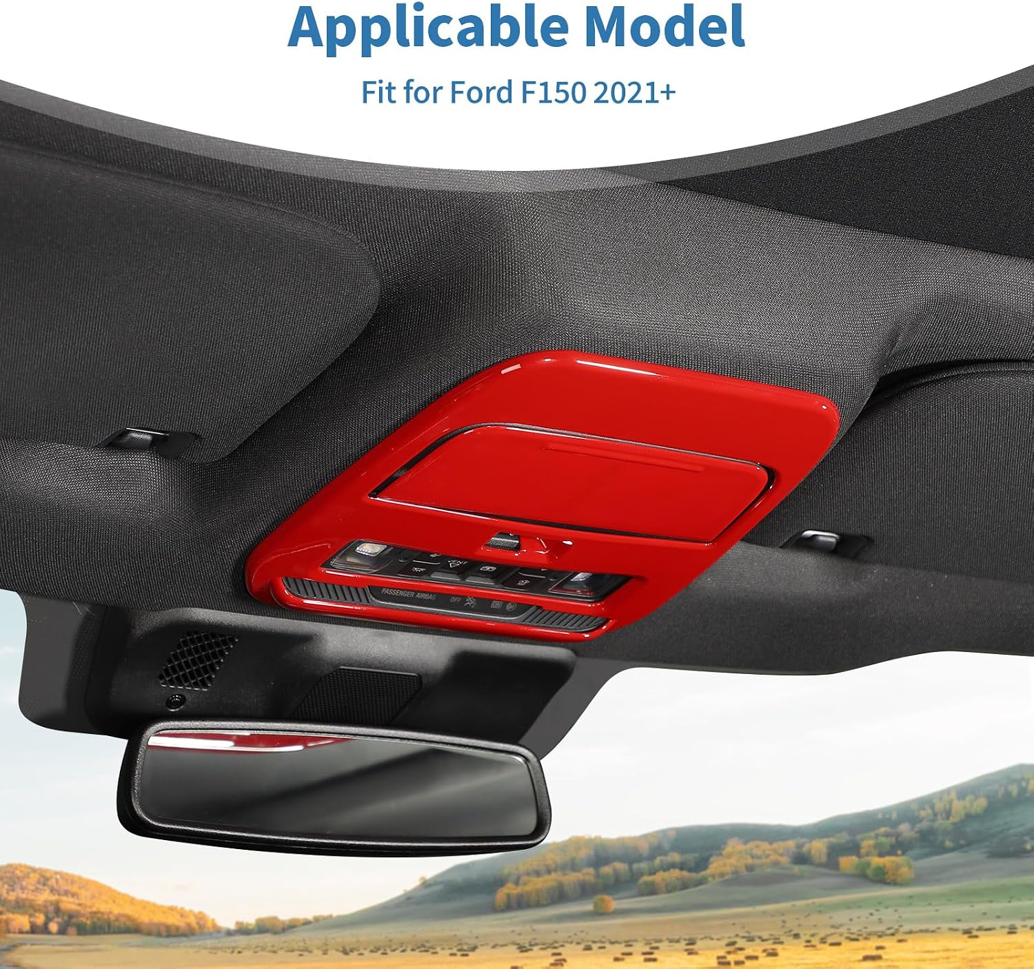 for F150 Overhead Console Panel Trim Cover Fit for Ford F150 2021+ Red Interior Accessories 2pcs