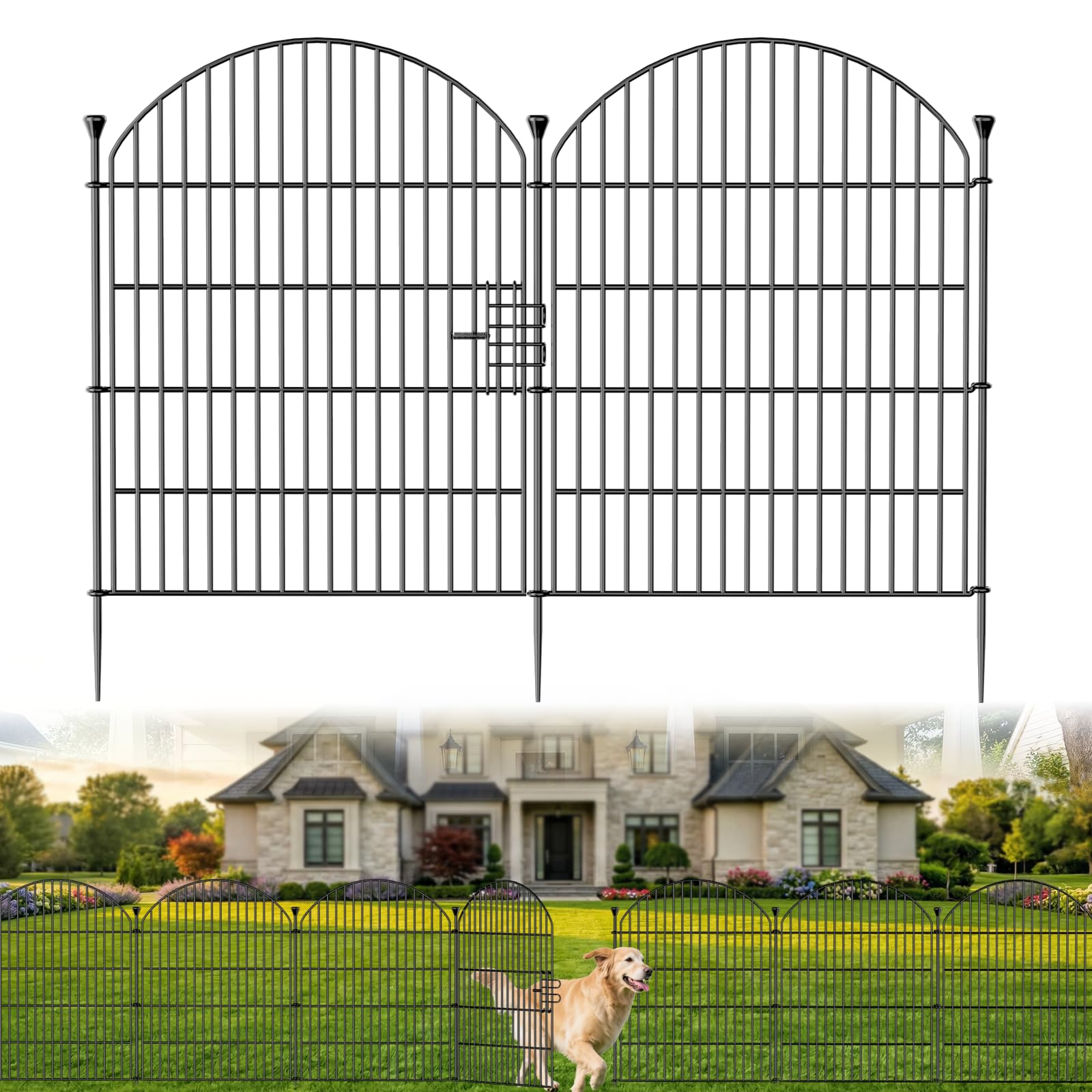 Photo 1 of 12 Pack No Dig Decorative Garden Fence Panels with Gate, 32in(H) x 29ft(L), Dog Fence Outdoor for Yard, Rustproof Metal Animal Barrier for Rabbits & Flowers, Temporary Fencing for Patio, RV