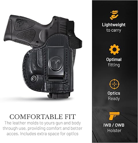 Miniatura 4 de Funda de cuero IWB para pistolas óptica lista. Funda de cuero para pistola Glock 26 27, Taurus G2C G3C, escudo de 0.354 in con láser CT. Funda de