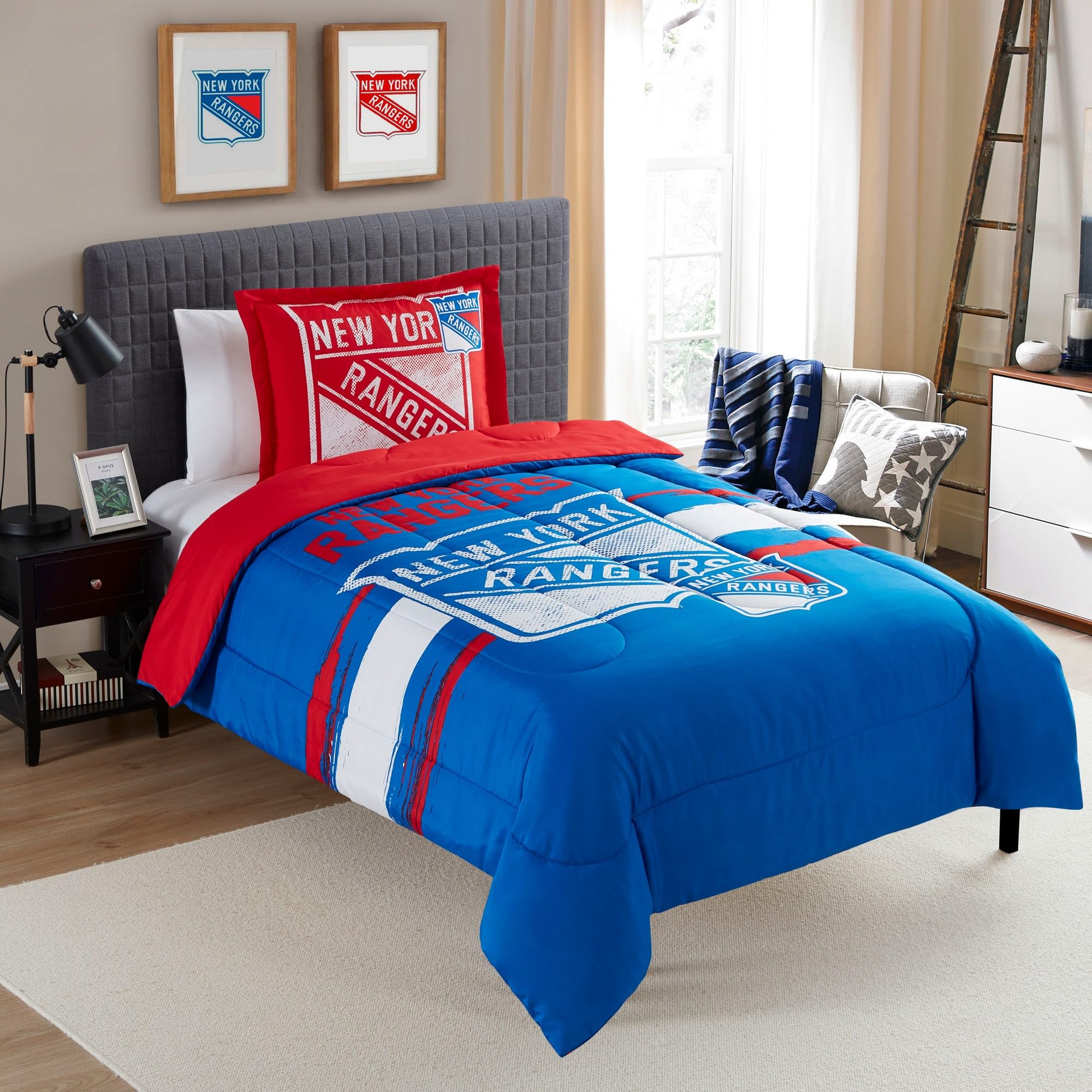 NORTHWEST Officially Licensed New York Rangers NHL Team Comforter Set – Microfiber Twin/Twin XL Comforter & Sham with Hockey Logo for Fans, Dorms, Game Day Bedrooms
