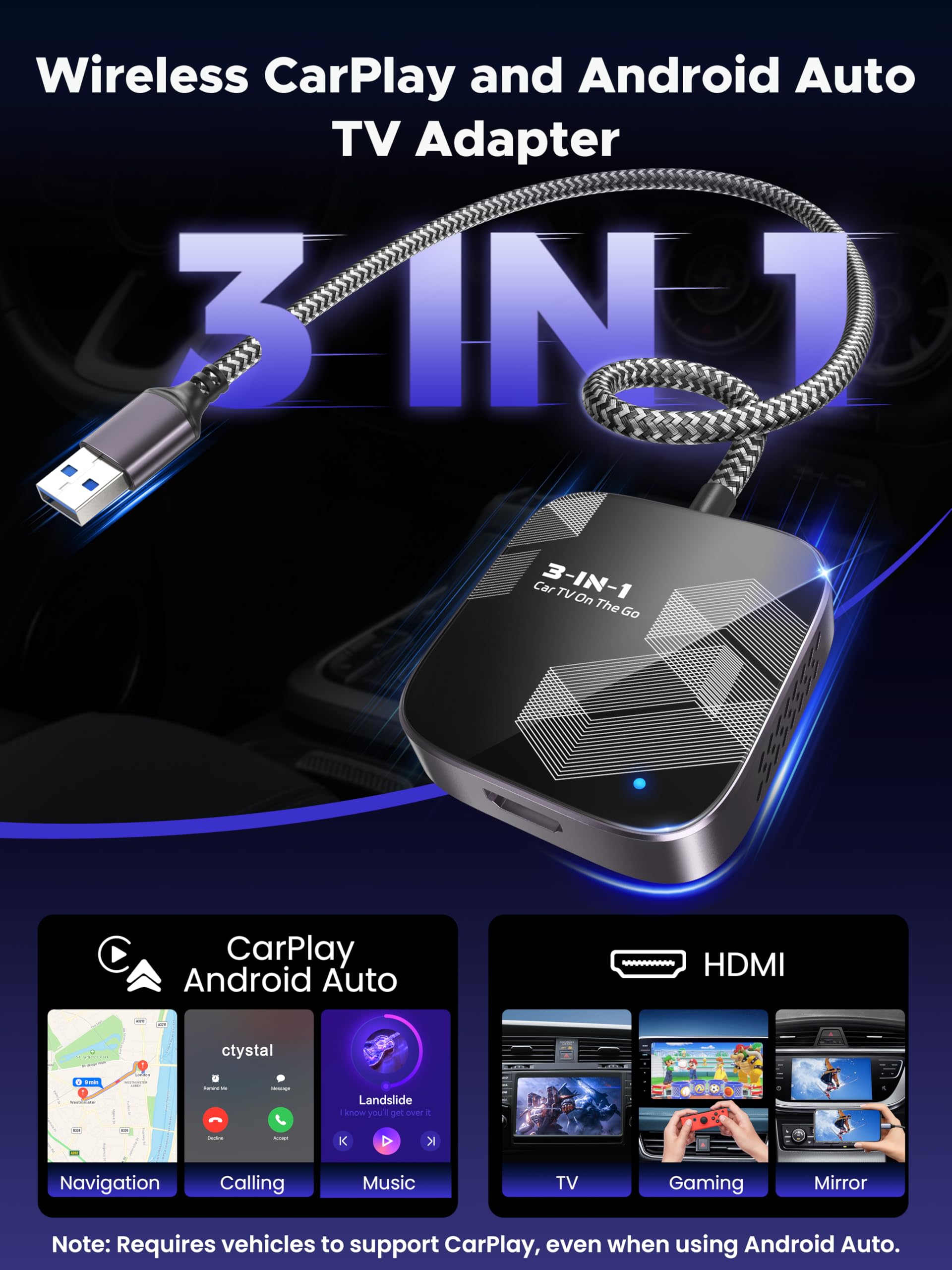 Amazon.com: 3-in-1 Wireless CarPlay Adapter, Car TV Mate Pro Max