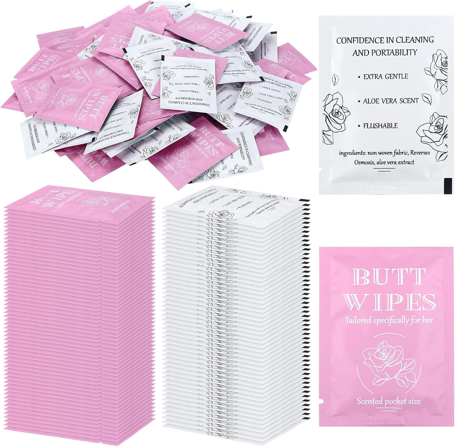 300 Pcs Wipes Flushable Wet Wipes Individually Wrapped Travel Scented