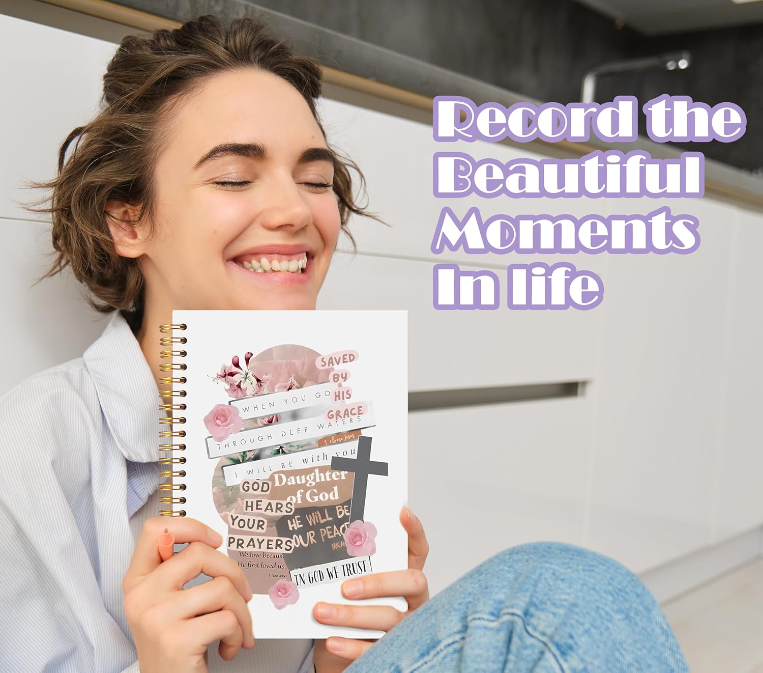 Welshower Pink Rose Floral Cross Christian Spiral Notebook Journal, Bible Verse Notebook for Note Taking, Bible Scripture Journal, Religious Prayer Journals for Woman, 5.5x8.3 Inch - Image 5