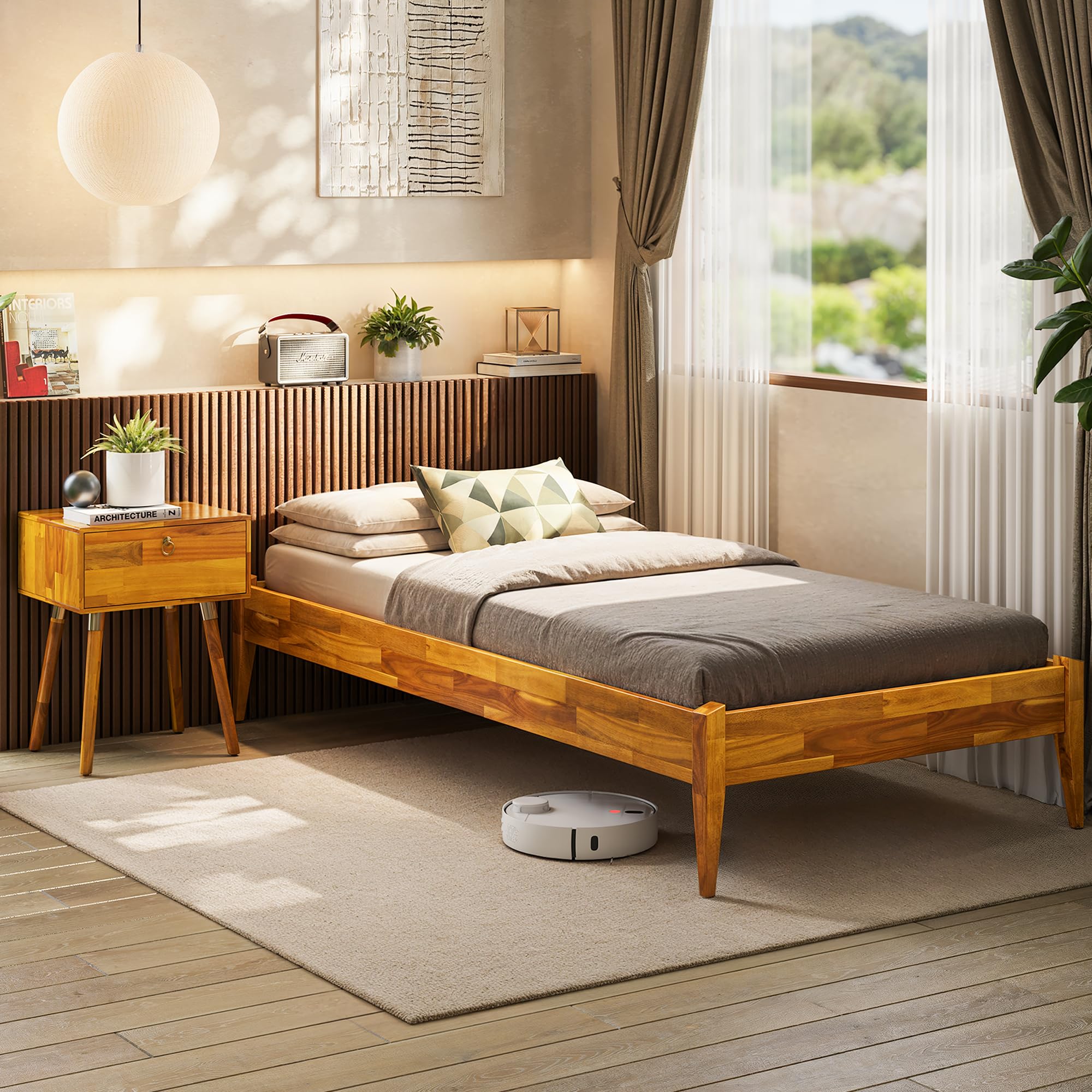 Amazon.com: Bme Dinkee Twin Bed Frames without Headboard, Acacia