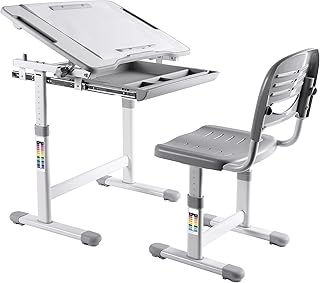 Wymo Kids Ergonomic Adjustable Childrens Desk & Chair with Drawing Paper Roll (Grey)