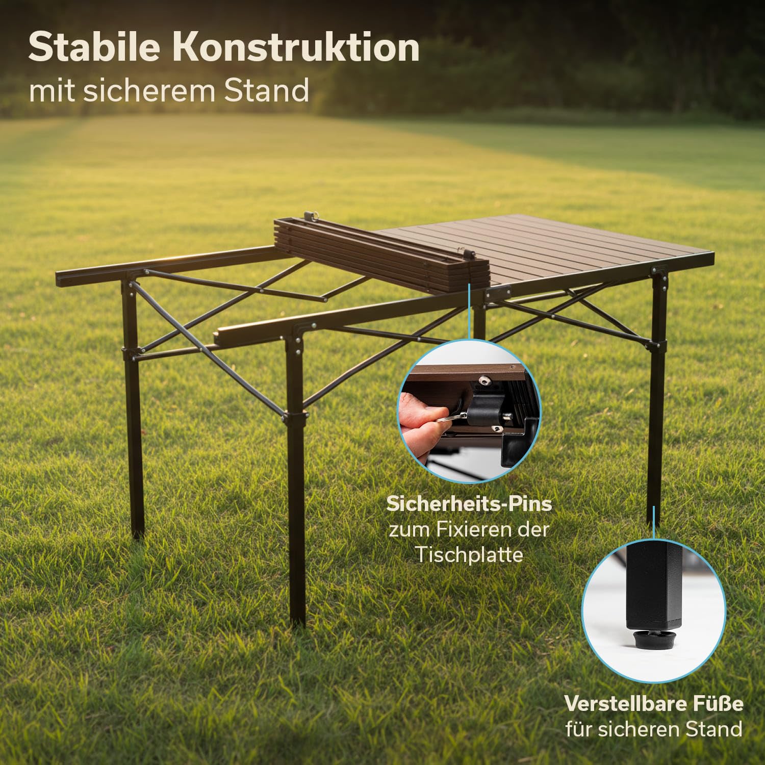 Skandika Table Pliante en Aluminium Maikku | Table de Camping pour 6 Personnes, Max 80 kg, 107 x 70 x 70 cm, légère, Plateau Enroulable | Table Pliable pour Jardin, pêche (140 x 70 x 70 | Marron)