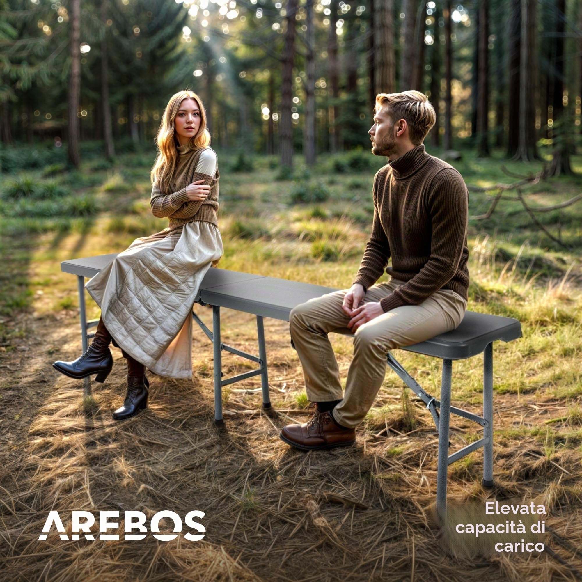 AREBOS Set 2 panchine pieghevoli da birra con maniglia per trasporto 183 x 28 x 43 cm | Ideali per campeggio, giardino e feste | Antracite