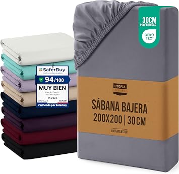 Utopia Bedding Fitted Sheet 200 x 200 x 30 cm   Grey   200 Bed