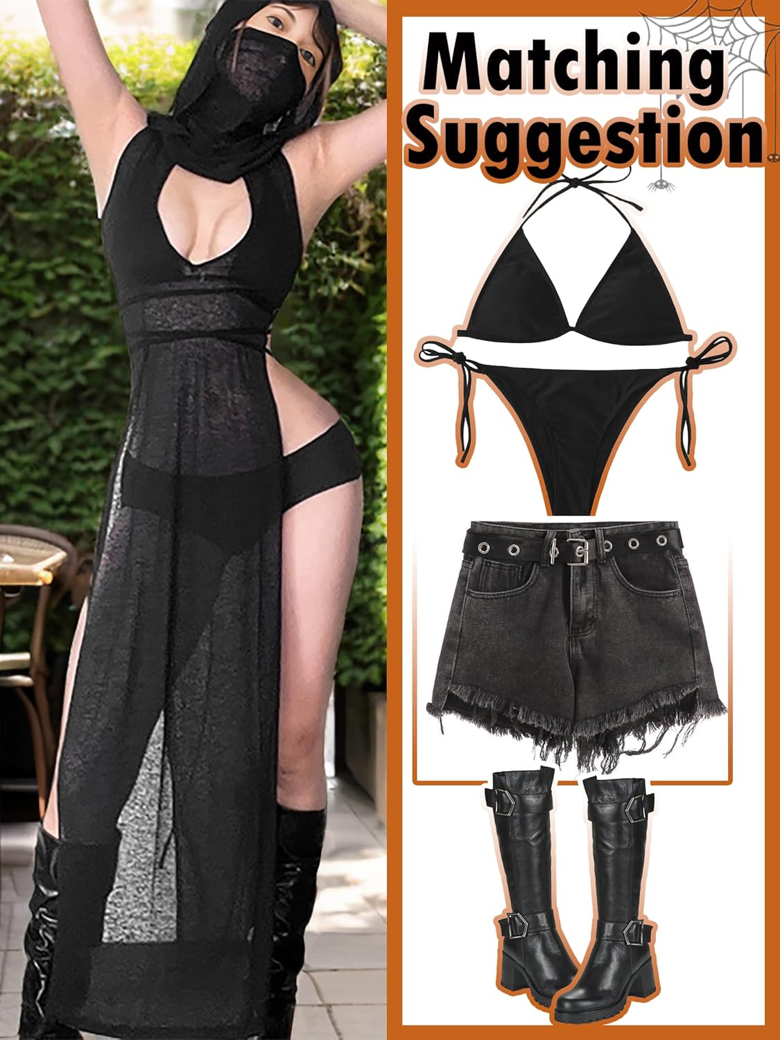 Mingnos Women Goth Rave Dress Sexy Cosplay Costume Cutout High Slit Sheer Festival Outfits Night Out Dresses - Image 6