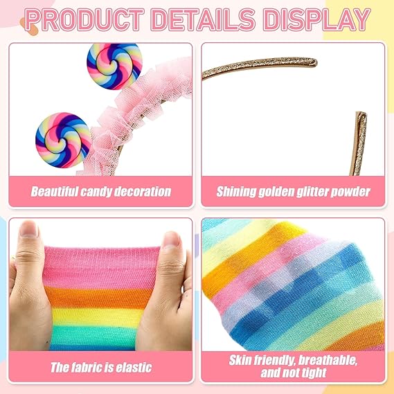 12pcs Lollipop Kostüm Haarreif Regenbogen, Lollipop Stirnband, Lollipop