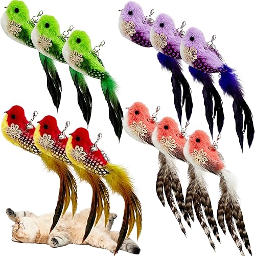 Miniatura 1 de Juguete de plumas para gatos, 12 piezas de accesorios de varita de gato, juguete de plumas para pájaros para gatos de interior