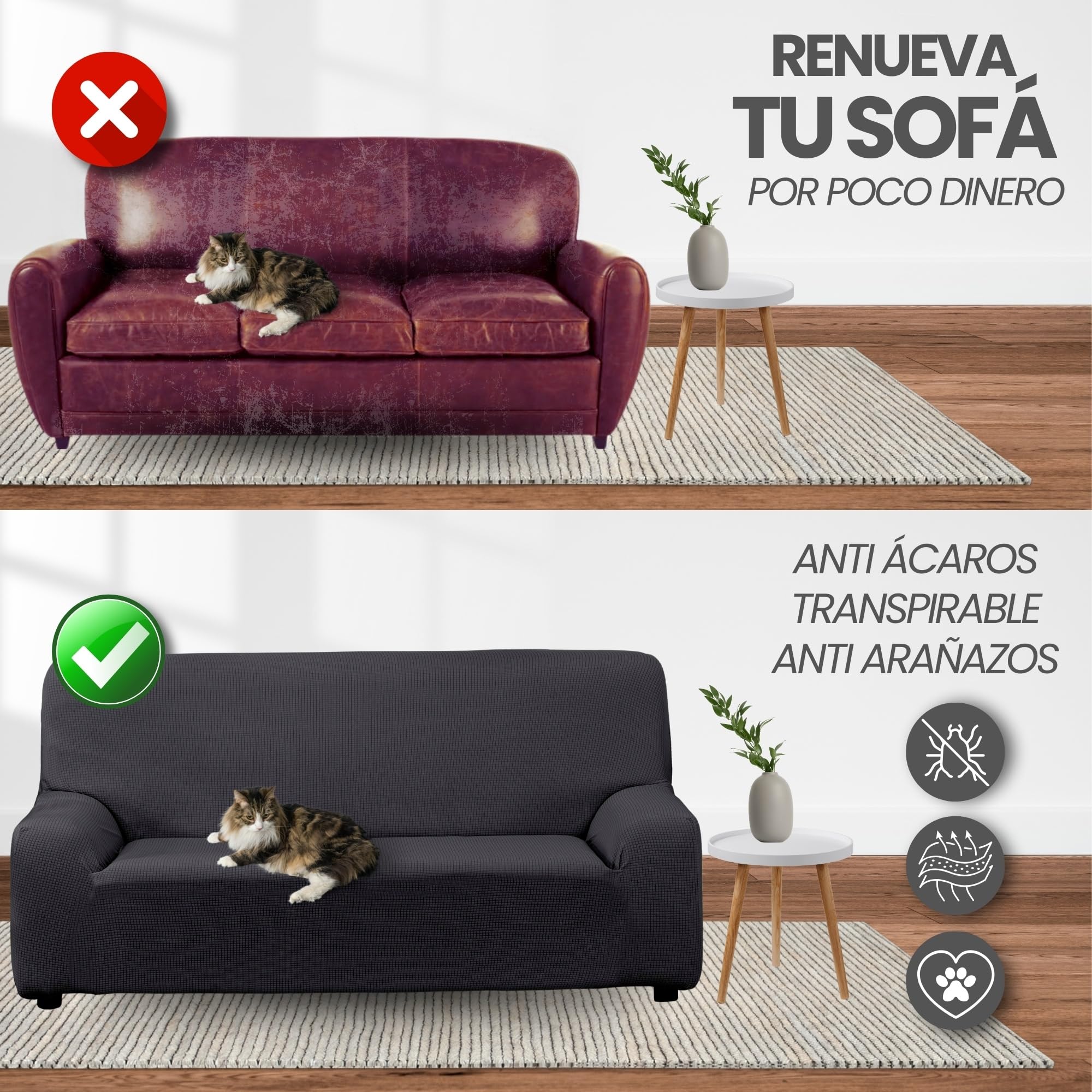 LAN&LAN - Funda Sofa, 3 plazas, Funda Sofá Elástico y Ajustable, Funda de Sofa Cómoda y Lavable, Cubre Sofá Que Previene Manchas de Niños y Pelos de Mascotas (Gris Oscuro)