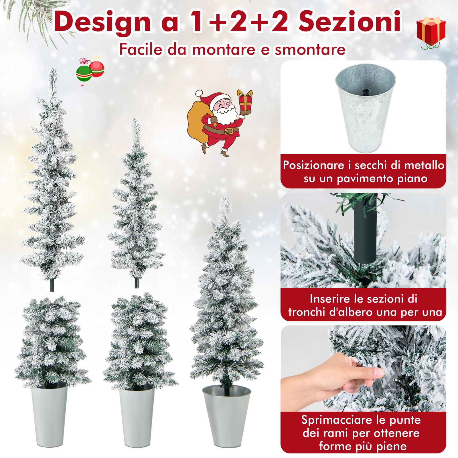COSTWAY Set di 3 Alberi di Natale Artificiali da 90 CM + 120 CM + 150 CM