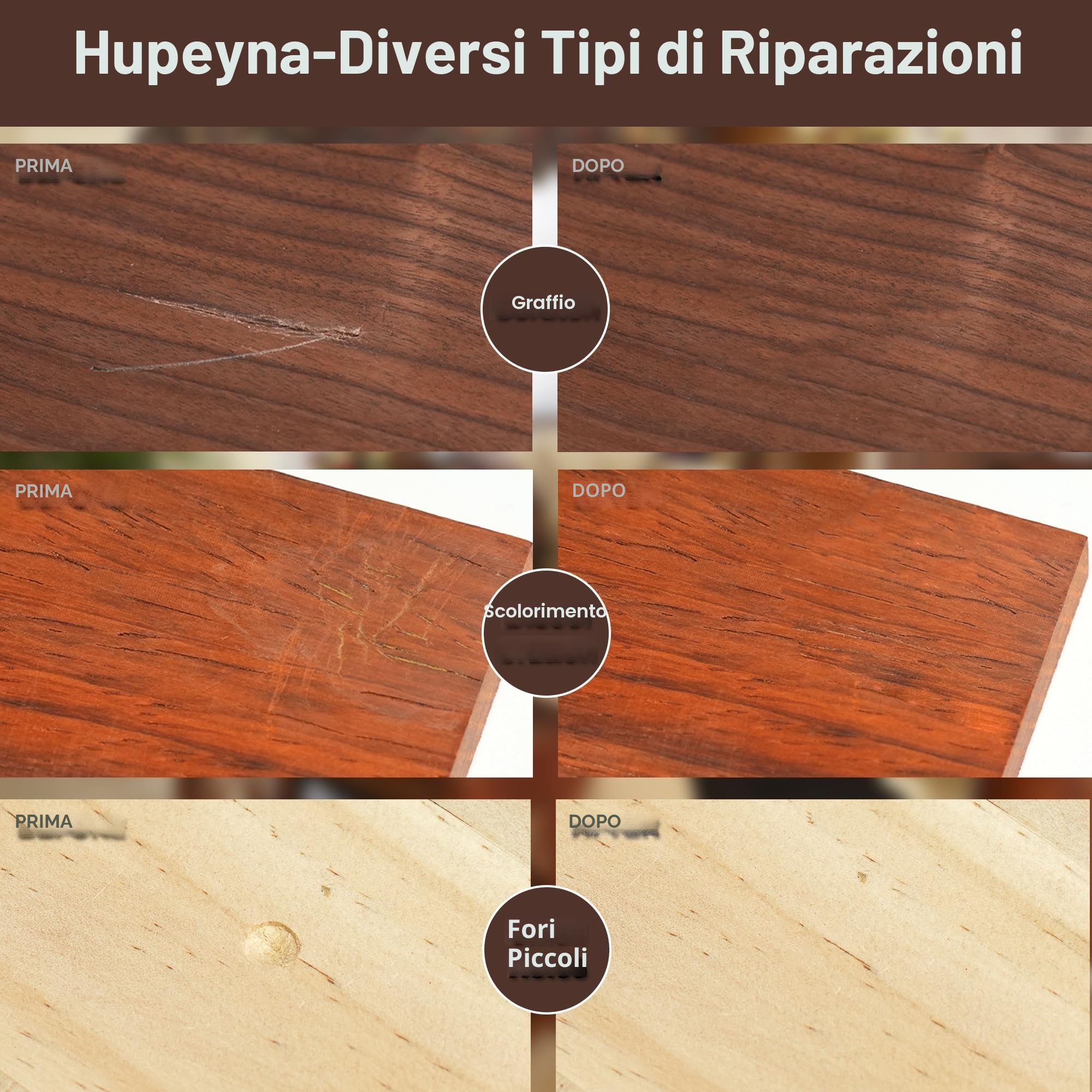 Kit di Riparazione di Mobili, 12 Colori Kit di Riparazione per Legno, Kit di Riparazione di Pavimenti in Legno, Stucchi per Legno per Ritocchi Riparazione di Graffi, Crepe, Scolorimento Superfici