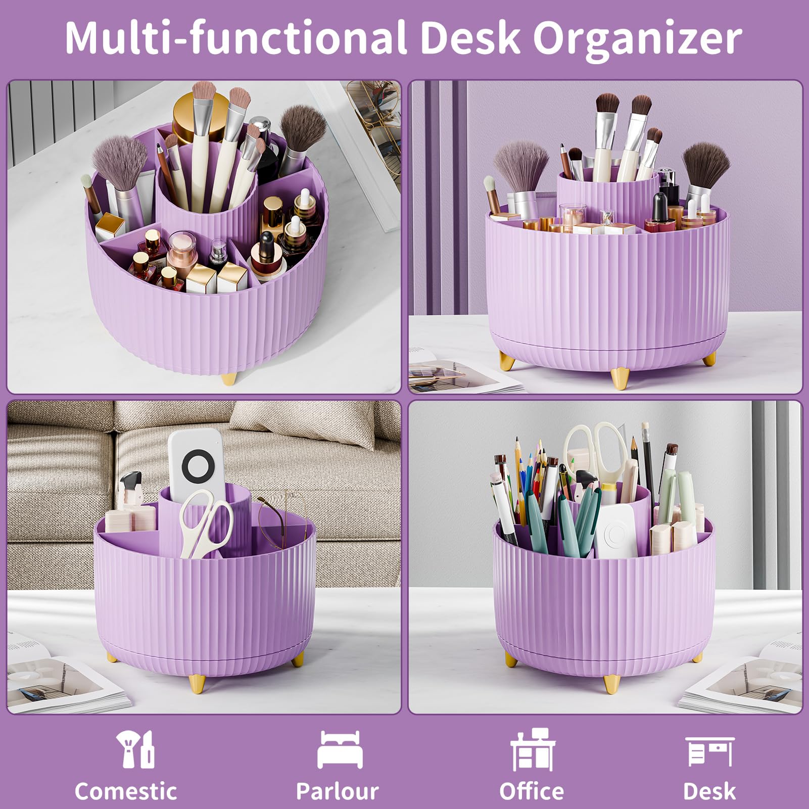 fanado 360° Rotating Makeup Organiser, Makeup Brush Holder, 5 Compartment Makeup and Skincare Storage for Vanity Desktop - Image 4